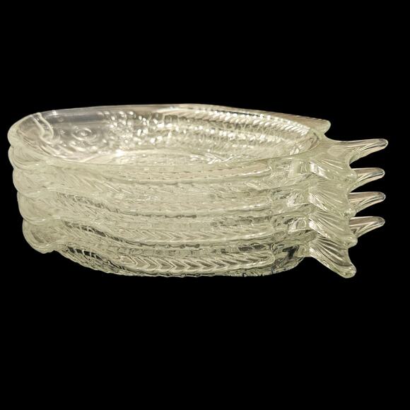 Vintage Clear Glass Fish Shaped Snack Plates Set of 4 Textured Design - Picture 3 of 5